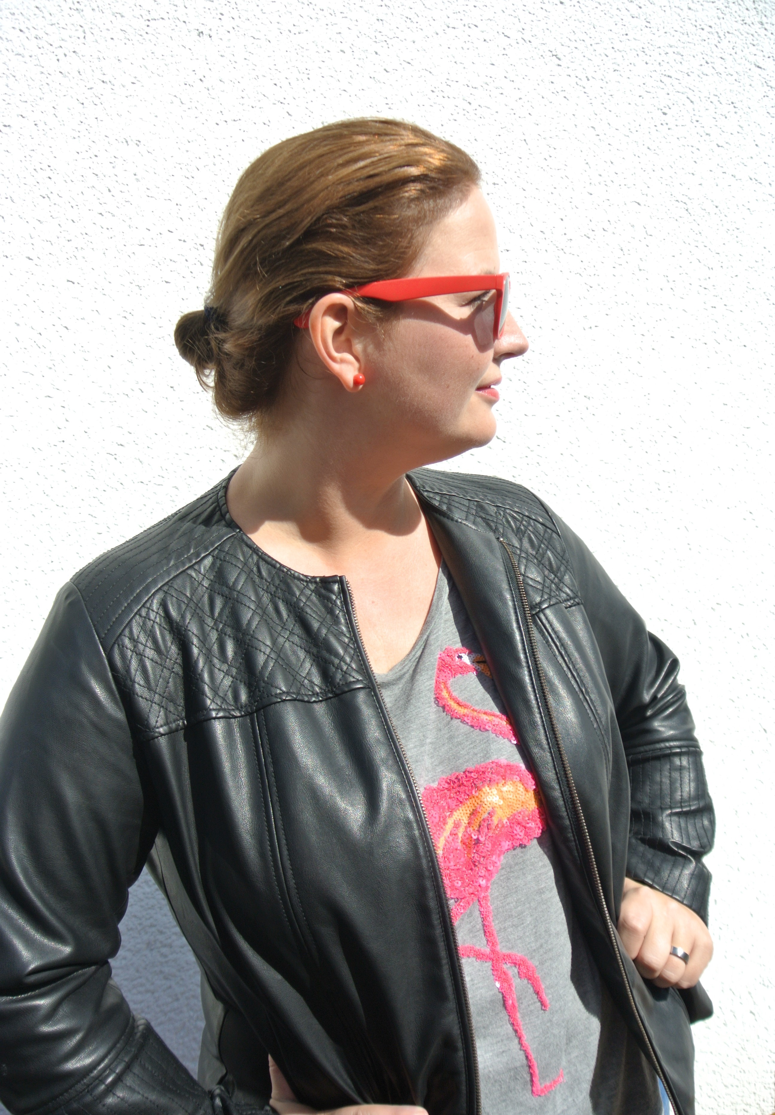 Lederjacke Triangle mit Flamingo-Shirt